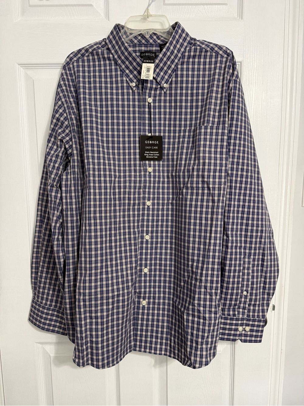 George Men’s Blue and White Plaid Button-Down Shirt